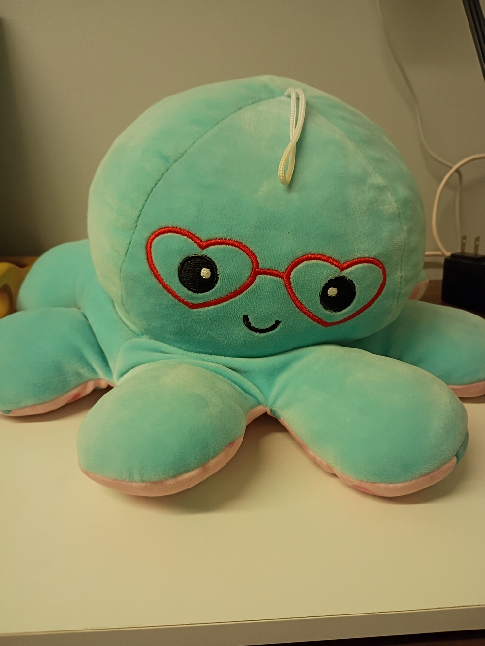 Plush Octopus Toy with Heart Glasses That Swaps- Aqua